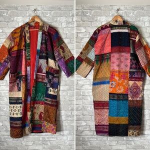 Vintage Hand Crafted Quilted Patchwork Robe Jacket. Super Colorful. Women SM- XL
